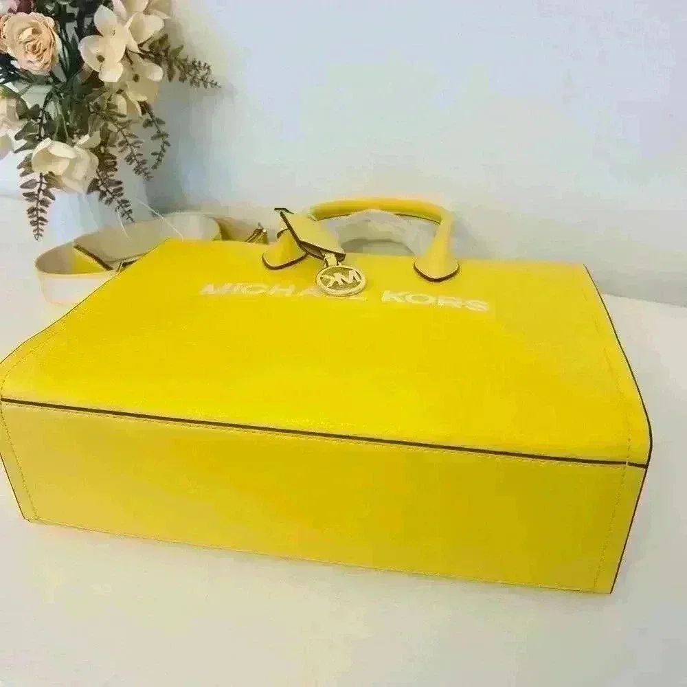 Michael Kors Medium Mirella Leather Tote Shoulder Purse Golden Yellow - Picture 6 of 9